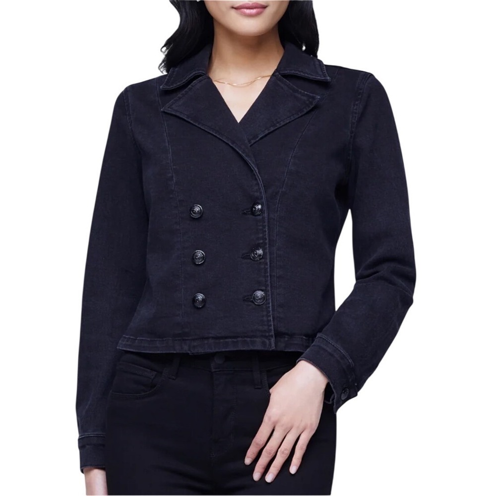 L'Agence Admiral Cropped Washed Black Denim Jean Jacket NWOT $480 Designer
